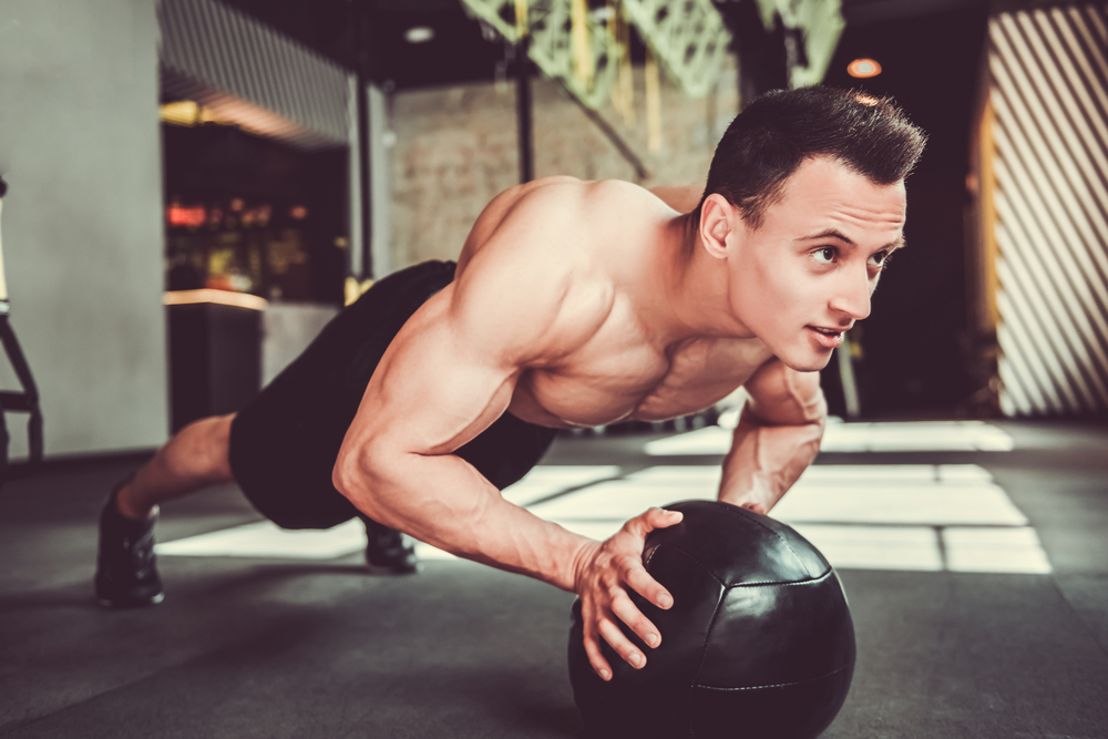 medicine ball rolling plank